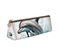 jingong Ocean Dolphin Looking at You - Funda de piel triangular con interior espacioso, cierre de cremallera para herramientas de escritura, oficina, White, Talla única, Neceser de maquillaje