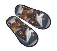 jingong Pantuflas de algodón con estampado de casa de pueblo navideño, 3 estampadas, para otoño e invierno, cómodas, cálidas, para el hogar