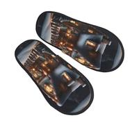jingong Pantuflas de algodón con estampado de casa de pueblo navideño, 4 unidades, para otoño e invierno, cómodas, cálidas, para el hogar