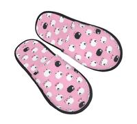 jingong Pantuflas peludas con estampado de ovejas blancas sobre fondo rojo, pantuflas de algodón de moda para otoño e invierno, cómodas y cálidas para el hogar