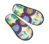 jingong Pantuflas peludas con estampado de ventaja del cerebro izquierdo y derecho, pantuflas de algodón para otoño e invierno, cómodas y cálidas para el hogar