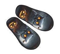 jingong Pantuflas peludas de algodón con estampado de búho, fantasma, calabaza, para Halloween, otoño, invierno, cómodas, cálidas, para el hogar