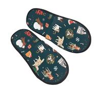 jingong Pantuflas peludas de algodón con estampado navideño de Papá Noel, para otoño e invierno, cómodas, cálidas, para el hogar