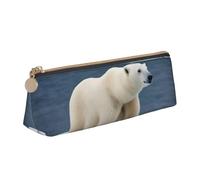 jingong Polar Bear - Funda triangular de piel con interior espacioso, cierre de cremallera para herramientas de escritura, oficina, White, Talla única, Neceser de maquillaje