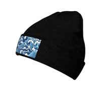 jingong Sombrero de punto con estampado de mar tormentoso, elegante sombrero cálido de invierno para hombres y mujeres, sombrero clásico casual, apto para uso diario, Negro, Talla única