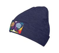 jingong Sombrero de punto con estampado de ventaja de cerebro izquierdo y derecho, elegante sombrero cálido de invierno para hombres y mujeres, sombrero casual clásico, apto para uso diario, azul