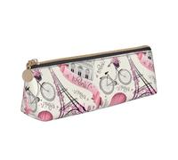 jingong The Paris Tower and a Bicycle Triangle - Funda de piel con interior espacioso, cierre de cremallera para herramientas de escritura, oficina, White, Talla única, Neceser de maquillaje