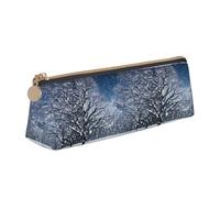 jingong Winter Snow Falling in The Park - Funda de piel triangular con interior espacioso, cierre de cremallera para herramientas de escritura, oficina, White, Talla única, Neceser de maquillaje