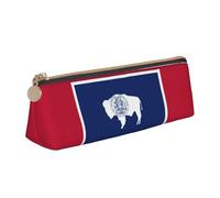 jingong Wyoming State Flag - Funda de piel con diseño de triángulo con interior espacioso, cierre de cremallera para herramientas de escritura, oficina, White, Talla única, Neceser de maquillaje