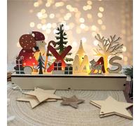JINGTOPS Decoracion Navidad Figuras De con Luces Led,Centro De Mesa Navidad Pueblo Navidad Luminoso,Decoracion Hogar Arbol Navidad Madera,Renos NavideñOs Decorativos Pueblo NavideñO Nomos De Navidad