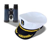 JINGTOPS Gorra Capitan Barco Marinera,Gorro Marinero Ajustable Para Hombre Mujer Disfraz Marinera Con Telescopio,Sombrero CapitáN Yate,Disfraz CapitáN Para Hawaiano Fiesta Playa Verano