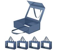 JINGUAN Cajas de regalo grandes transparentes de color azul marino, cajas de regalo de 13.5 x 9 x 4.1 pulgadas con ventanas por asas, cajas de propuesta de padrino de boda, cajas de regalo plegables