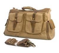 JINGYAN Bolsas de Viaje Vintage Leather Canvas Luggage Travel Bags Men Large Capacity Duffel Bags Overnight Bag Weekend Bag