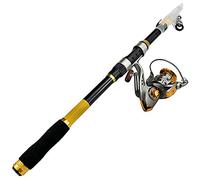 JINGYAN Cañas de Pescar 2.1m .4m .7m 3.0m .6m Carbon Fiber Telescopic Fishing Rod Portable Spinning and Reels Multifunction Set(Yellow,3.0M)
