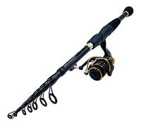 JINGYAN Cañas de Pescar Carbon Fiber Telescopic Ultralight Fishing Rod with Sturdy Frame Spinning Reel(Schwarz,2.4M)
