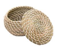 JINGYAN Cestas de huevos Woven Seagrass Lid Storage Basket Hand Natural Candy Nut Snack Box Ornament Home Decoration(3 piece set)