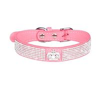 JINGYAN Collares básicos para Perros Rhinestone de Cuello Perro PU Cristal Cuero Diamante Puppy Cat Collar Collars Pet Pets Supplies Accesorios for Perros(Pink,L)