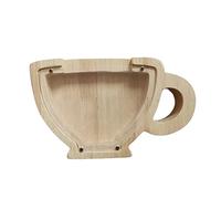 JINGYAN Contenedores para almacenar café Oak Teacup Wood Coffee Bean Storage Decor Piggy Bank Box Container For Christmas Birthday Gift Home Decoration