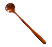 JINGYAN Cucharas de cocina 1Pc Wooden Long Handle Spoon Round Natural Solid Wood Soup Scoops Dessert Porridge Tea Coffee Spoons Tableware Kitchen Supplies(27.5X5cm)