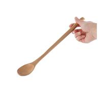 JINGYAN Cucharas de cocina 1Pc Wooden Long Handle Spoon Round Natural Solid Wood Soup Scoops Dessert Porridge Tea Coffee Spoons Tableware Kitchen Supplies(04)