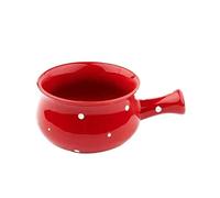 JINGYAN Cuencos Ceramic Polka Dot Baking Dish Home Hand Painted Salad Plate Bowl Baking Dish Kitchen Tableware Single Handle Bowl Home Decoration.(Red)