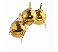 JINGYAN Especiero Steel Gold Seasoning Condiment Pot Set Spice Salt Sugar Container Pepper Jar Tool with Lid and Spoon Holder Rack