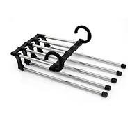 JINGYAN Perchas para Trajes 5In 1 Pants Rack Multi-Function Stainless Steel Folding Clothes Hanger Portable Save Space Closet Wardrobe Magical Trouser Shelf(Schwarz)