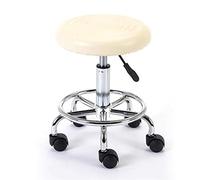 JINGYAN Taburetes de Bar Beauty Salon Furniture Barber Shop Adjustable Height Round Stool with Universal Wheels(White)