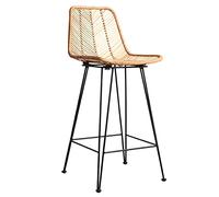 JINGYAN Taburetes de Bar Rattan High Chair Home Furniture Iron Back Bar Stool Outdoor