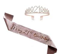 JingyangO Juego de banda y tiara de cumpleaños número 21 - Banda de oro rosa con purpurina "It's My 21st Birthday" + corona de diamantes de imitación, regalos de 21 cumpleaños para ella, decoraciones