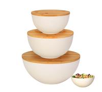 Jingyash Ensaladera con tapa | Cuencos para aperitivos anidados, almacenamiento de anidación, preparación de recipientes de cocina con tapas de madera para patatas fritas, pan, verduras, sopa, frutas