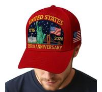 Jingyash Gorra de béisbol | 250Th America Country Theme Gorra de béisbol para Mujeres y Hombres 1776-2026 Recuerdo Ajustable para Viajes, Playa, Correr, Senderismo, Desfile, Rosso, L