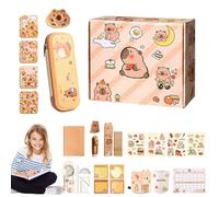Jingyash Material de Papelería de Capibara | Estuche Escolar de Capibara | Material Escolar Bonito para Regalos, Vuelta al Cole, Incluye Cuadernos, Notas Adhesivas, Pegatinas, Lápices y Más