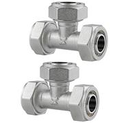 Jingzan Paquete de 2 accesorios de tubería de aire en T de 3/4 pulgadas, tubo de 3/4 pulgadas x tubo de 3/4 pulgadas x tubo de 3/4 pulgadas, chapado en latón y níquel, accesorios de línea de aire para