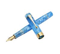 Jinhao 100 Classic - Pluma estilográfica Sky Blue Celluloid Gold Trim, punta extrafina con convertidor y juego de estuche de pluma