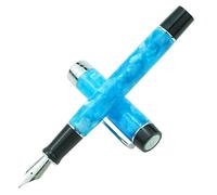 Jinhao 100 Series - Pluma estilográfica, punta media, color azul hielo, barril de resina, borde plateado, con estuche de metal