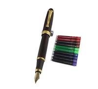 Jinhao 450 Fuente normal plum¨ªn de la pluma de Rojo oscuro con 10 cartuchos de tinta de color Gullor, Multicolor