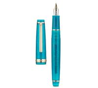 Jinhao 82 - Pluma estilográfica, color azul pavo real, borde dorado, punta doblada con convertidor
