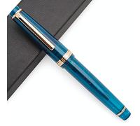 JINHAO 82 - Pluma estilográfica de acrílico con plumín de iridio (plumín fino, transparente, azul marino con clip dorado)