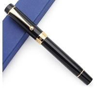 JINHAO Century Tofu 100 18KGP Pluma estilográfica de resina chapada en oro (negro con clip dorado, pluma media)