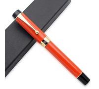 JINHAO Century Tofu 100 18KGP Pluma estilográfica de resina chapada en oro (rojo con clip dorado, pluma media)