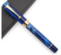 JINHAO Century Tofu 100 - Pluma estilográfica chapada en oro de 18 KGP (color azul galaxia con clip dorado, punta mediana)