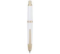 Jinhao Serie 10 - Pluma estilográfica retráctil de punta extrafina color blanco perla con convertidor de tinta y caja de metal para bolígrafos (versión con clip dorado)