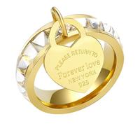 JINHUI Anillo de eternidad para novia, anillo de promesa de amor eterno, anillo de compromiso con circonita cúbica con dije de corazón colgante, Acero inoxidable, Sin piedras preciosas