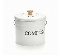 Jinhxofs Compost Bin Cubo de Compostaje Cubo Contenedor de Cocina con Núcleo de Carbón y Tapa Ventilada Baja Olores Acabado Liso Redondo Asa Práctica Adecuado, Array, Blanco