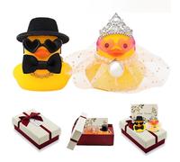 JINJUMEI 2 Piezas Pato Chirriante para Bodas, Incluye un par de Patos y Tarjetas, Pato de Goma, decoración de coche para Recuerdos de Fiesta, Decoraciones de Fiesta, Regalo de Novia y Novio