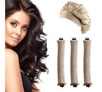 JINJUMEI 3 Piezas Rizador de Pelo sin Calor y 1 Pieza Gorro de Saten para Dormir, Rizadores de Pelo Lazy Curler, Gorro para Dormir con Banda Ancha Elástica, Rizadores para Cabello Largo Medio