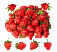 JINJUMEI 30 Piezas Artificiales Natural Fresas, Artificial Simulación Strawberries Fresas Realistas Rojas Artificiales Plástico de Fresa Fresa Artificial para La Decoración del Hogar, Cocina, Fiesta