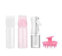 JINJUMEI 4 Aplicadores de Aceite para el Cabello, Botella de Spray para Pelo Ultrafina, Botella de Cepillo para TeñIr el Cabello y Cepillo de Masaje de Cabeza, Herramienta Fiable para TeñIr el Cabello