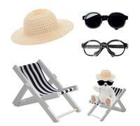 JINJUMEI Muñecas Have a Seat, Accesorios Decorativos para muñecas, Juego de 4 Piezas con Tumbona, Sombrero de Paja y Gafas, Accesorios Decorativos, Adecuado para niños y niñas